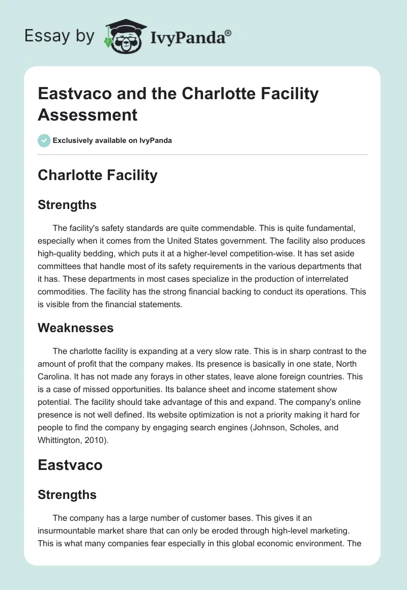 Eastvaco and the Charlotte Facility Assessment. Page 1