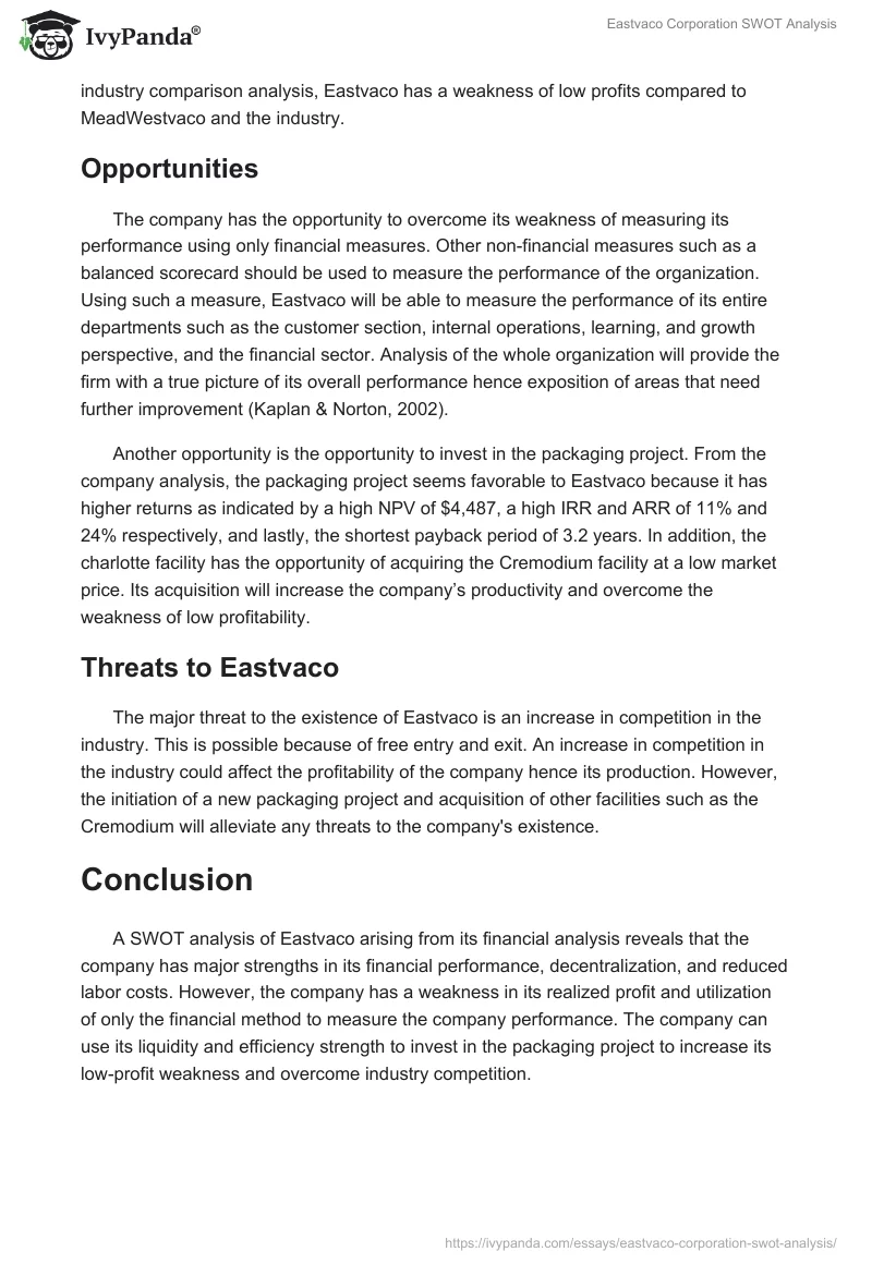 Eastvaco Corporation SWOT Analysis. Page 2