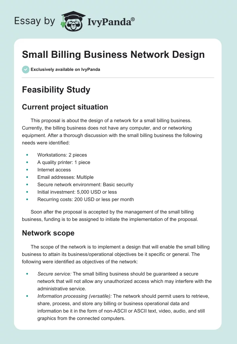 Small Billing Business Network Design. Page 1