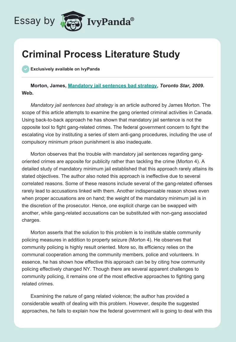 Criminal Process Literature Study. Page 1