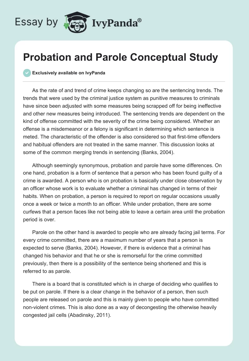 Probation and Parole Conceptual Study. Page 1