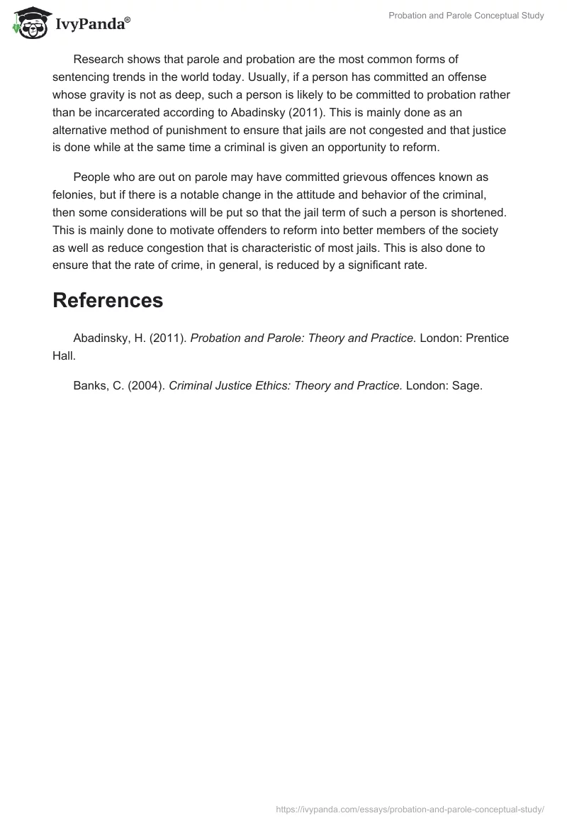 Probation and Parole Conceptual Study. Page 2