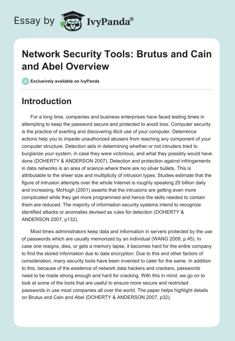 Network Security Tools: Brutus and Cain and Abel Overview. Page 1