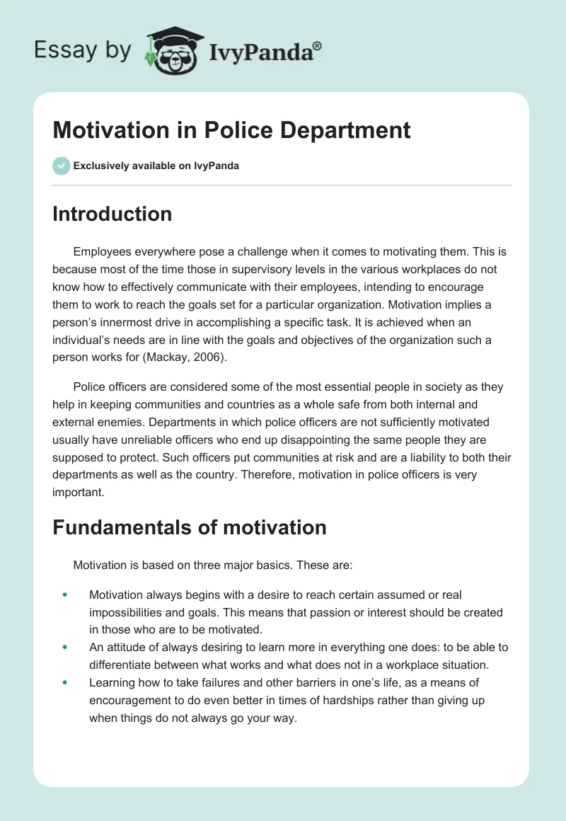Motivation in Police Department. Page 1