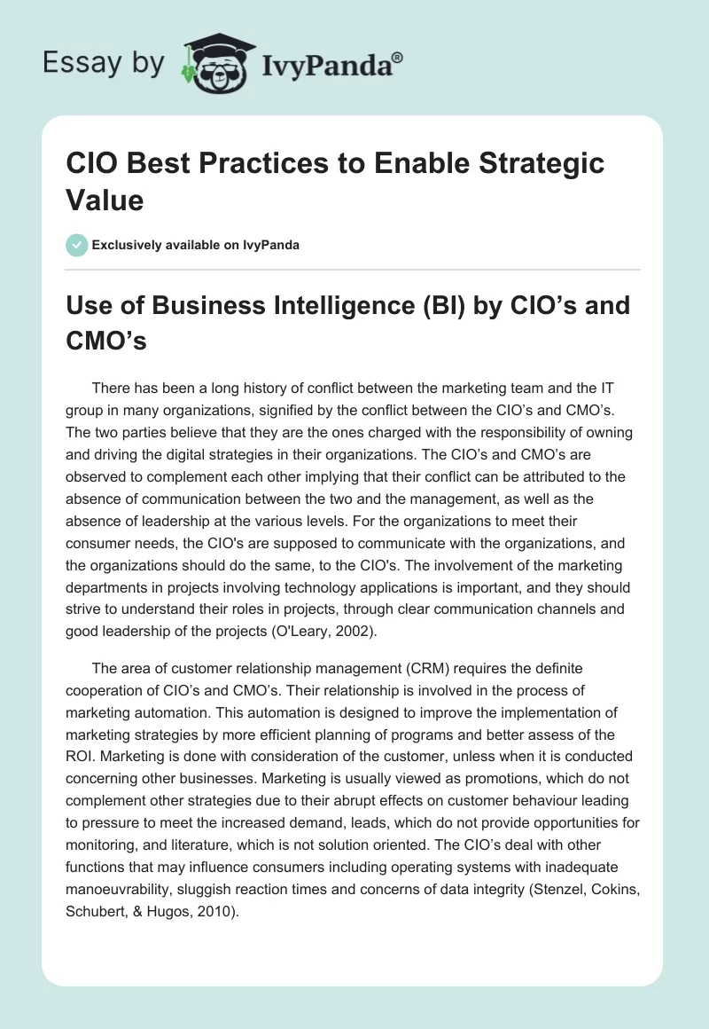 CIO Best Practices to Enable Strategic Value. Page 1