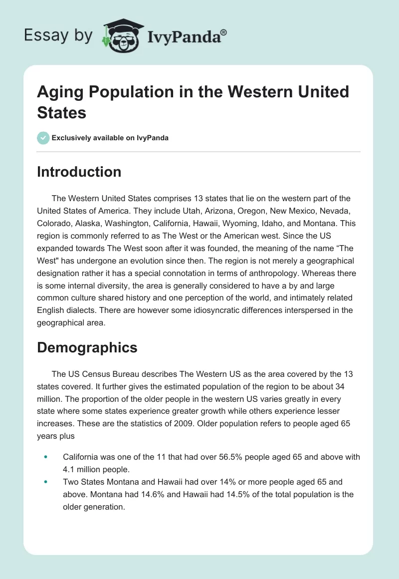 Aging Population in the Western United States. Page 1