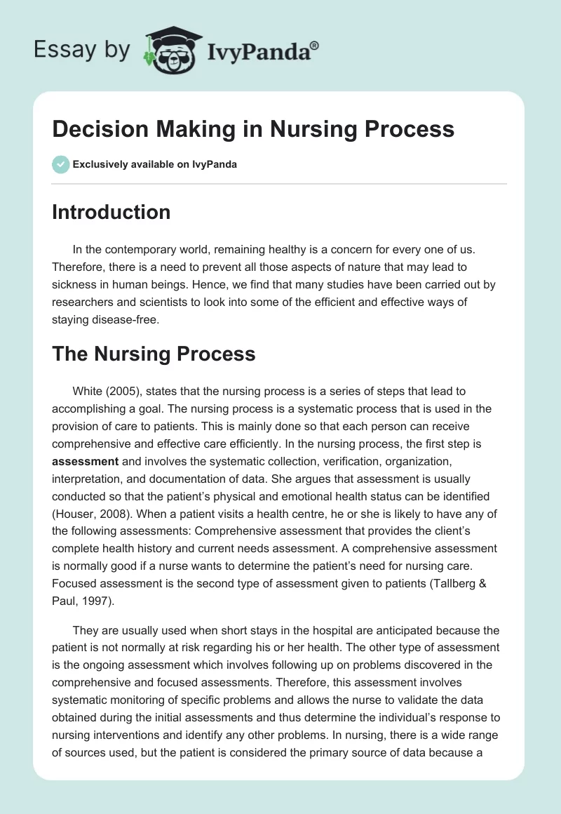 Decision Making in Nursing Process. Page 1