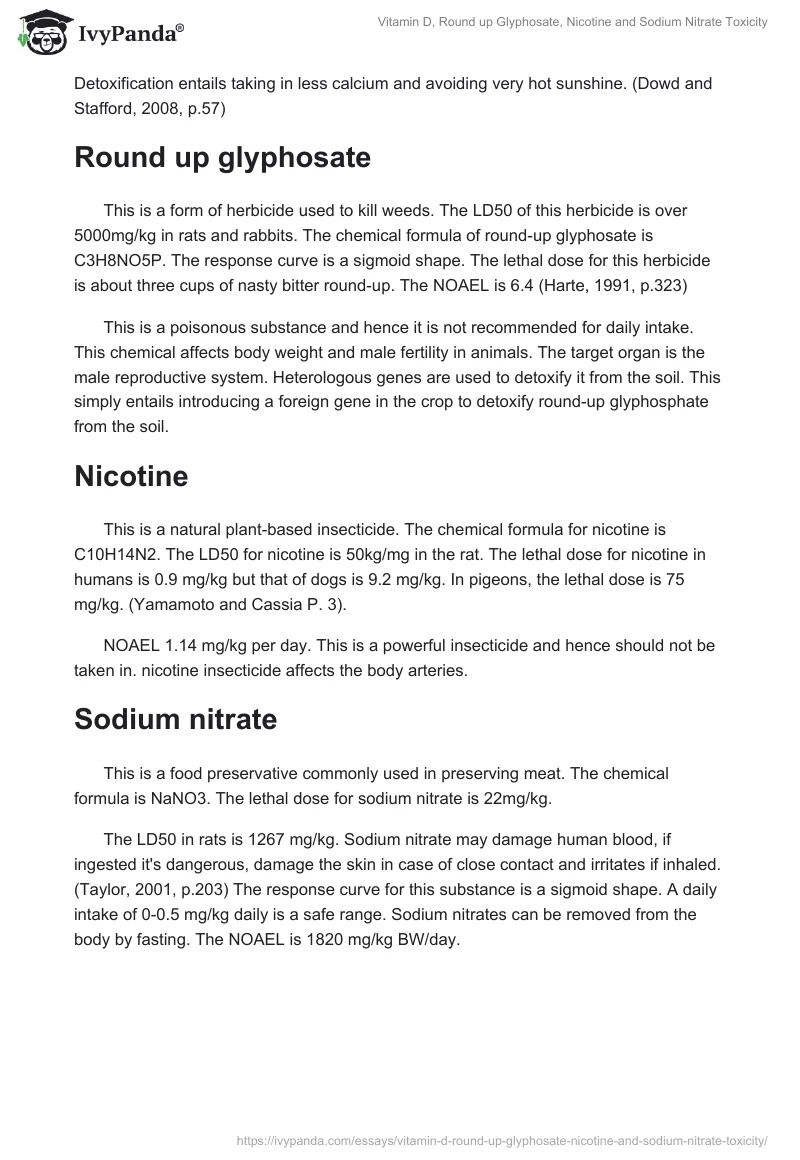 Vitamin D, Round up Glyphosate, Nicotine and Sodium Nitrate Toxicity. Page 2