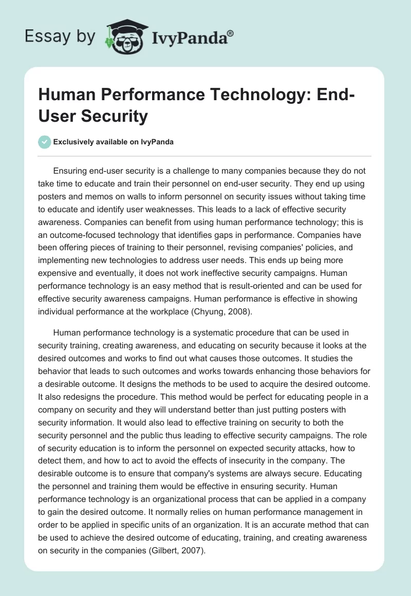 Human Performance Technology: End-User Security. Page 1