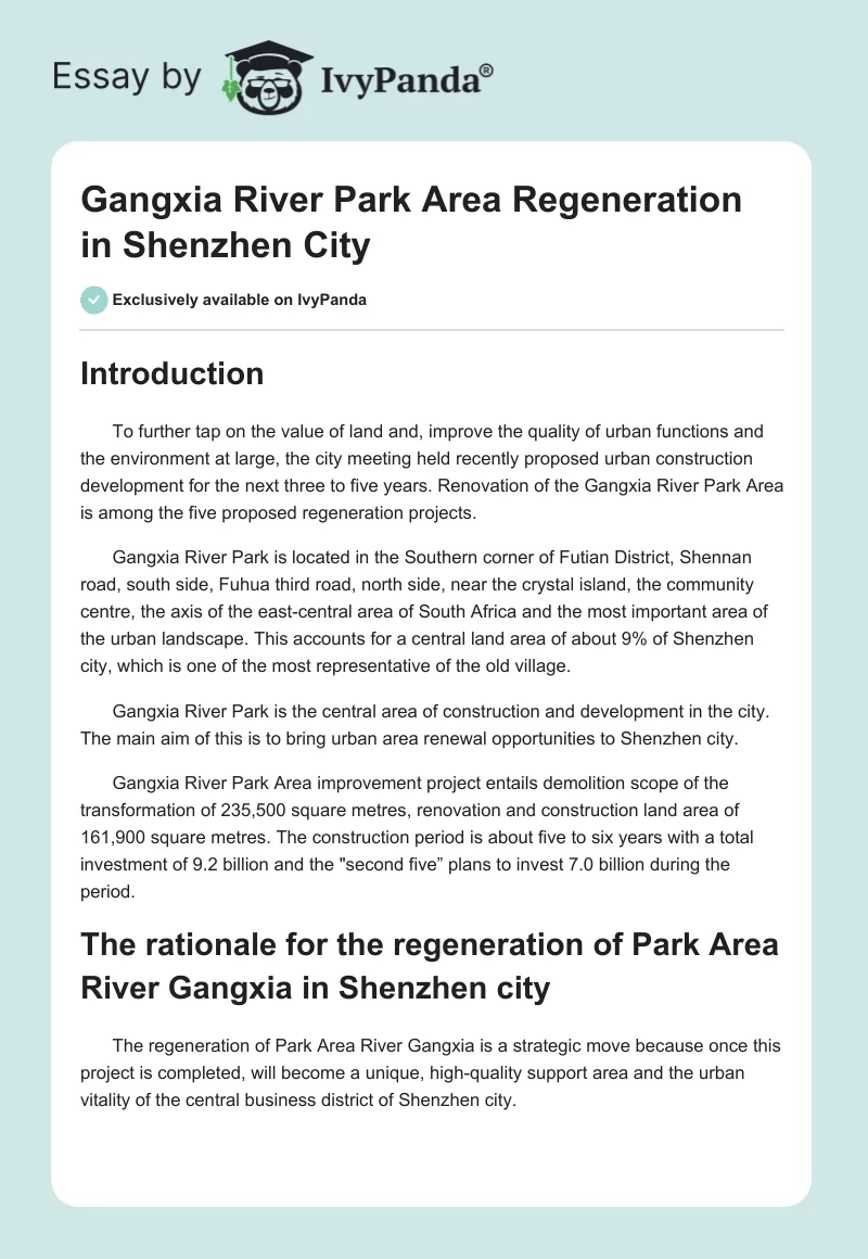 Gangxia River Park Area Regeneration in Shenzhen City. Page 1