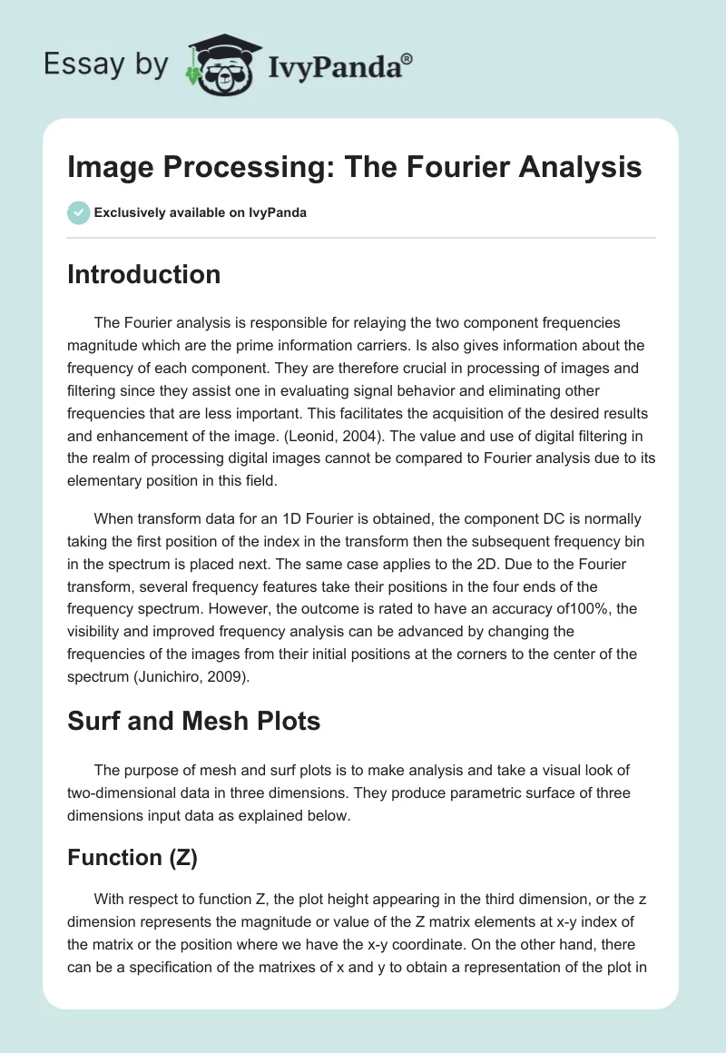 Image Processing: The Fourier Analysis. Page 1
