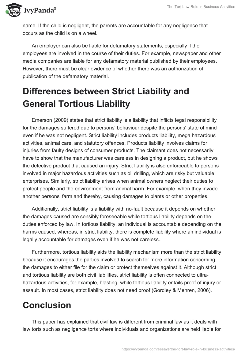 The Tort Law Role in Business Activities. Page 4