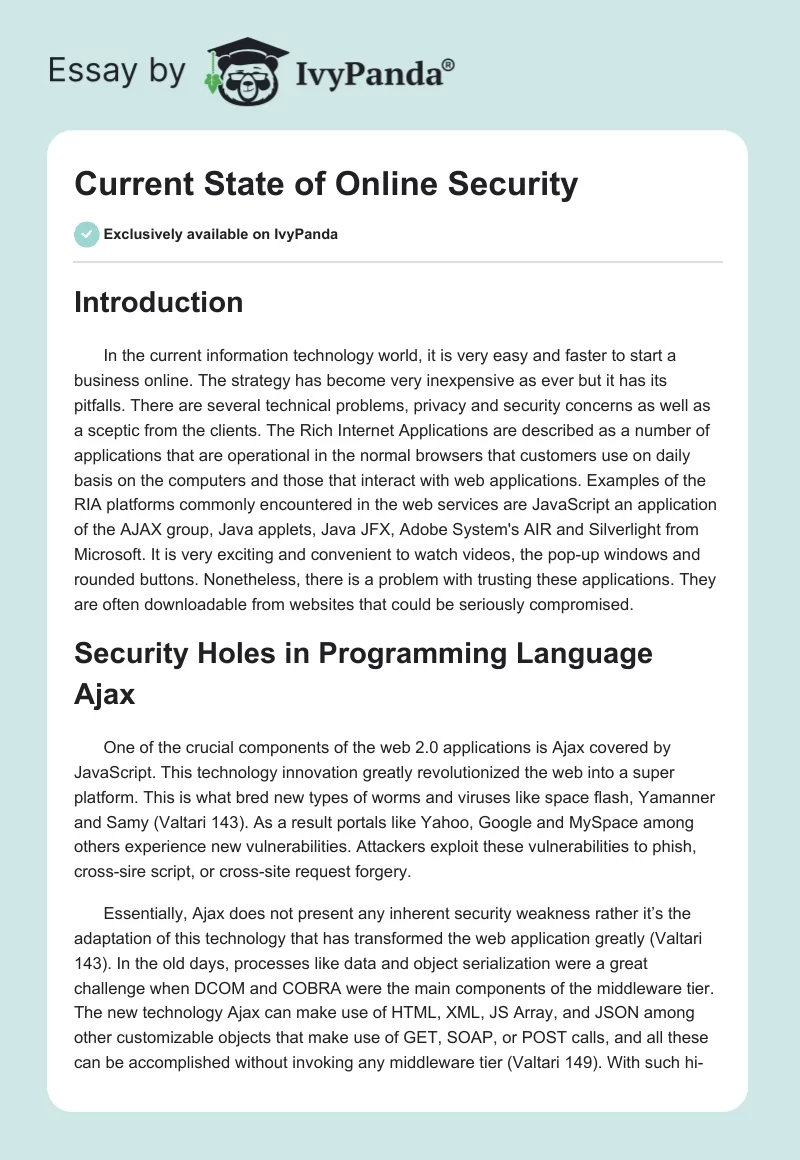 Current State of Online Security. Page 1