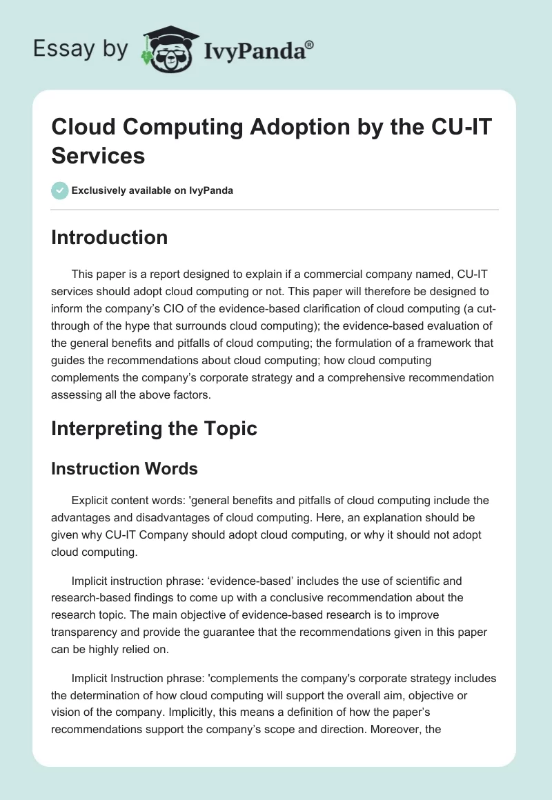 Cloud Computing Adoption by the CU-IT Services. Page 1