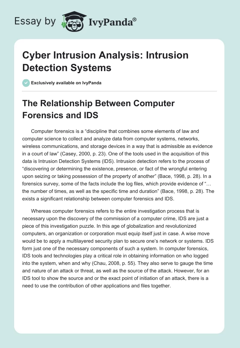 Cyber Intrusion Analysis: Intrusion Detection Systems. Page 1