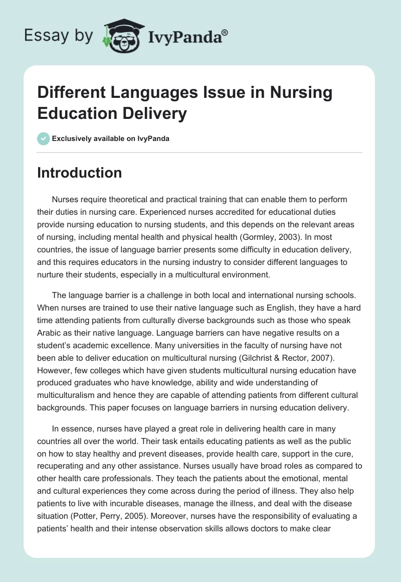 Different Languages Issue in Nursing Education Delivery. Page 1
