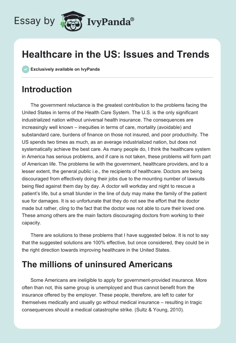 Healthcare in the US: Issues and Trends. Page 1