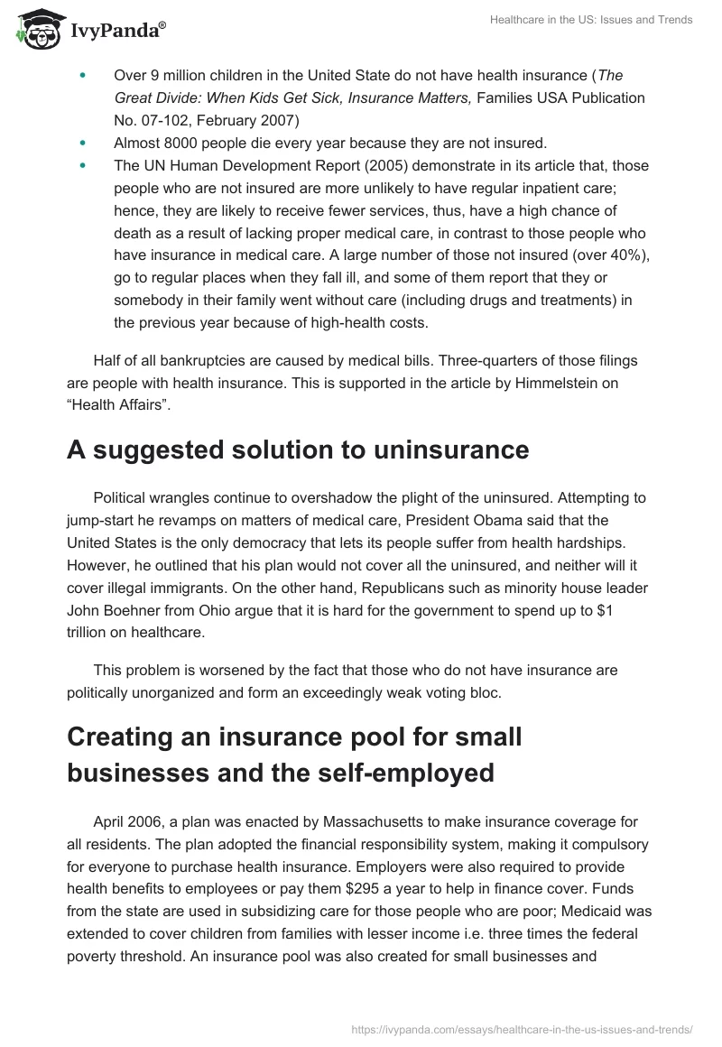Healthcare in the US: Issues and Trends. Page 3