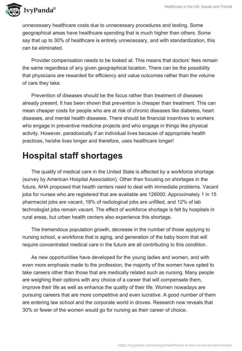Healthcare in the US: Issues and Trends. Page 5