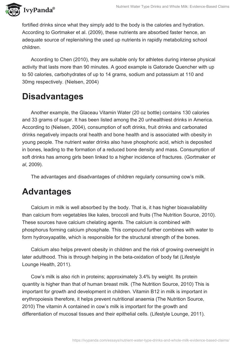 "Nutrient Water" Type Drinks and Whole Milk: Evidence-Based Claims. Page 2