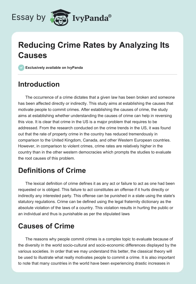 Reducing Crime Rates by Analyzing Its Causes. Page 1