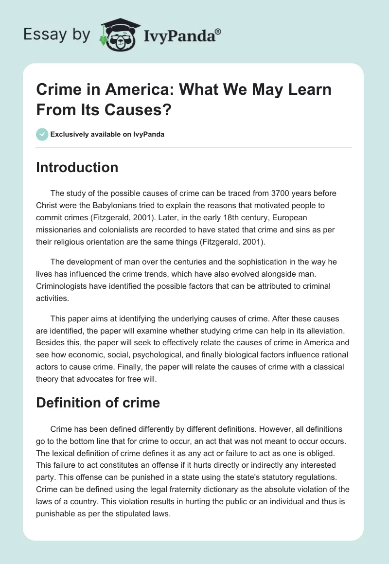 Crime in America: What We May Learn From Its Causes?. Page 1