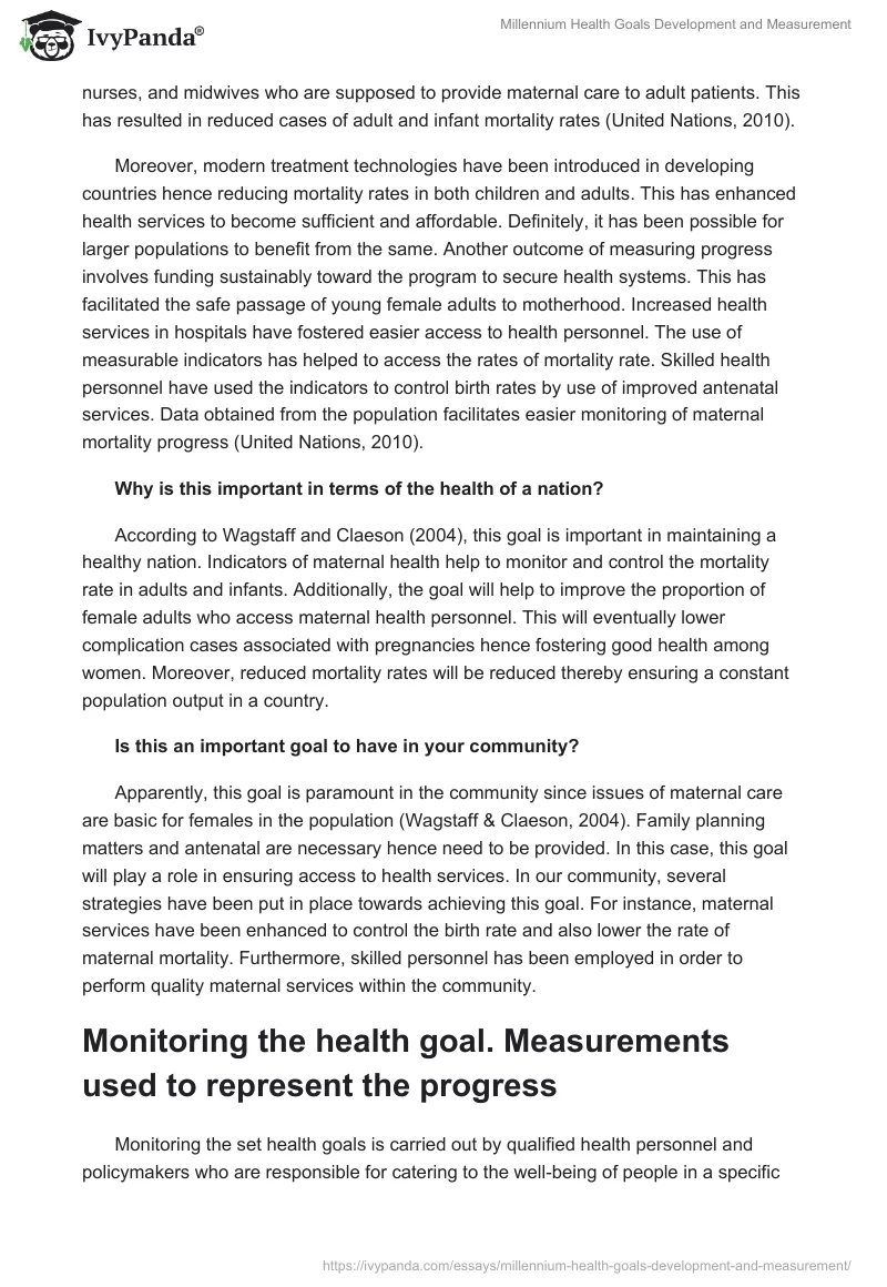 Millennium Health Goals Development and Measurement. Page 2