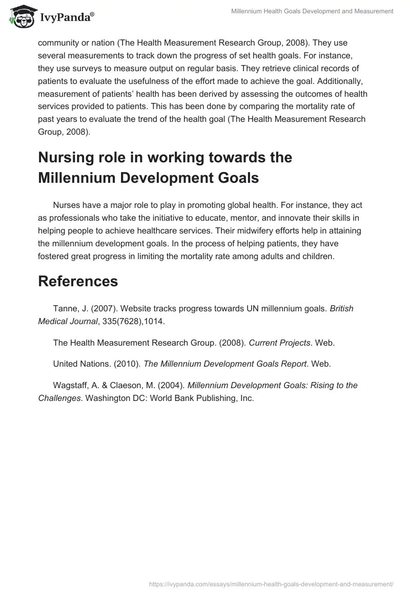 Millennium Health Goals Development and Measurement. Page 3