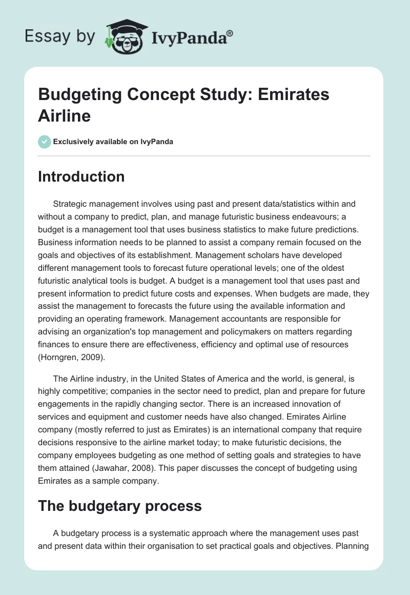 Budgeting Concept Study: Emirates Airline. Page 1