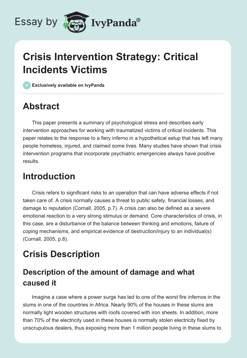 Crisis Intervention Strategy: Critical Incidents Victims. Page 1