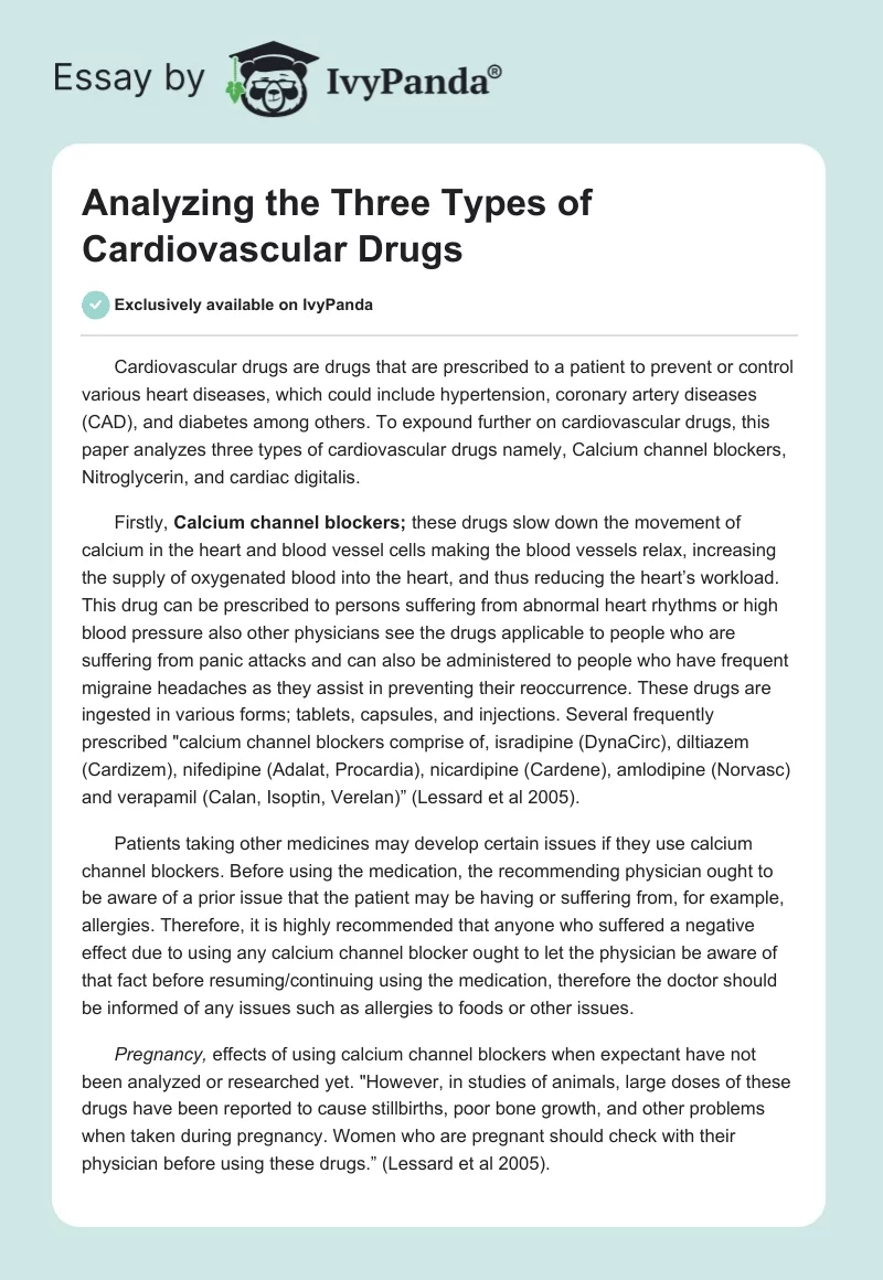 Analyzing the Three Types of Cardiovascular Drugs. Page 1