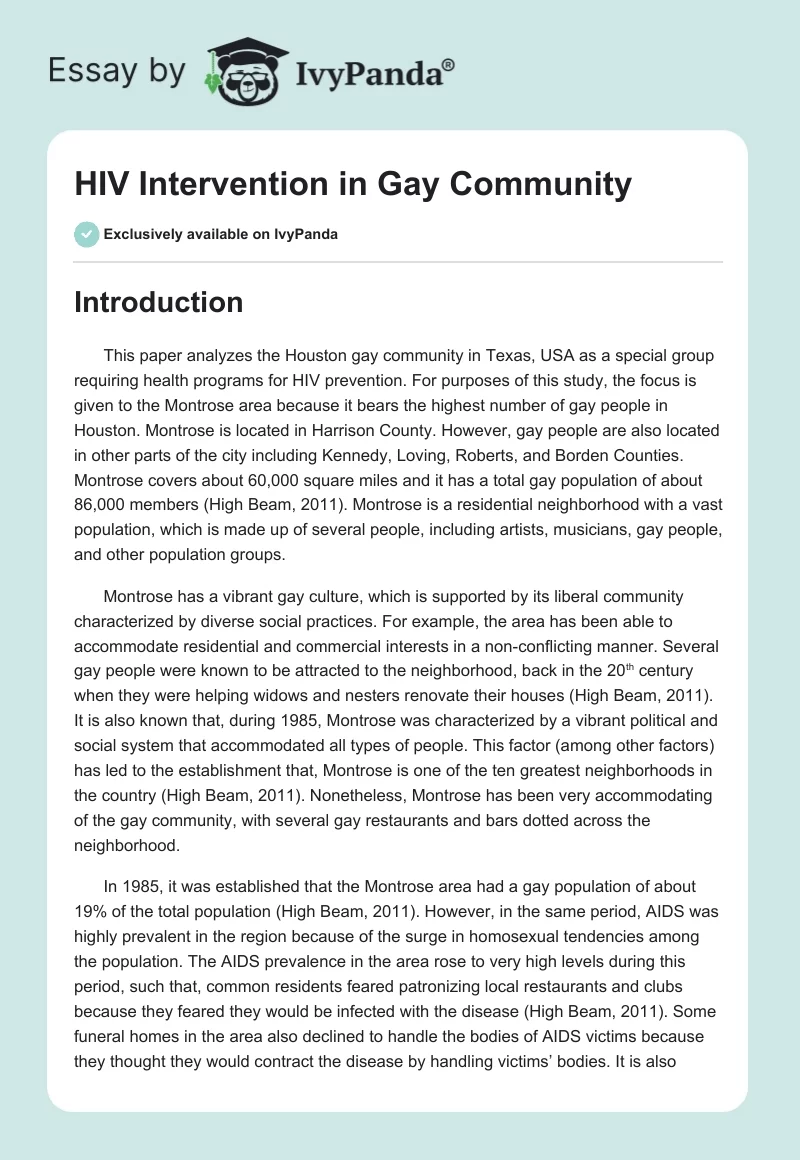 HIV Intervention in Gay Community. Page 1