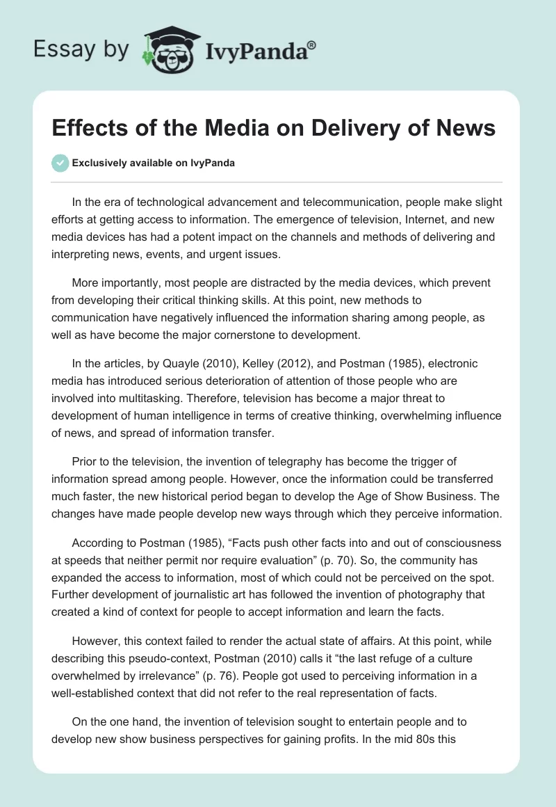 Effects of the Media on Delivery of News. Page 1