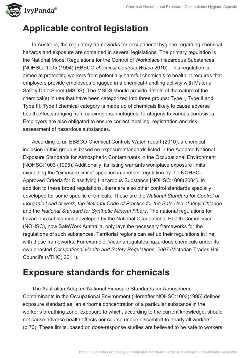 Chemical Hazards and Exposure: Occupational Hygiene Aspects. Page 2