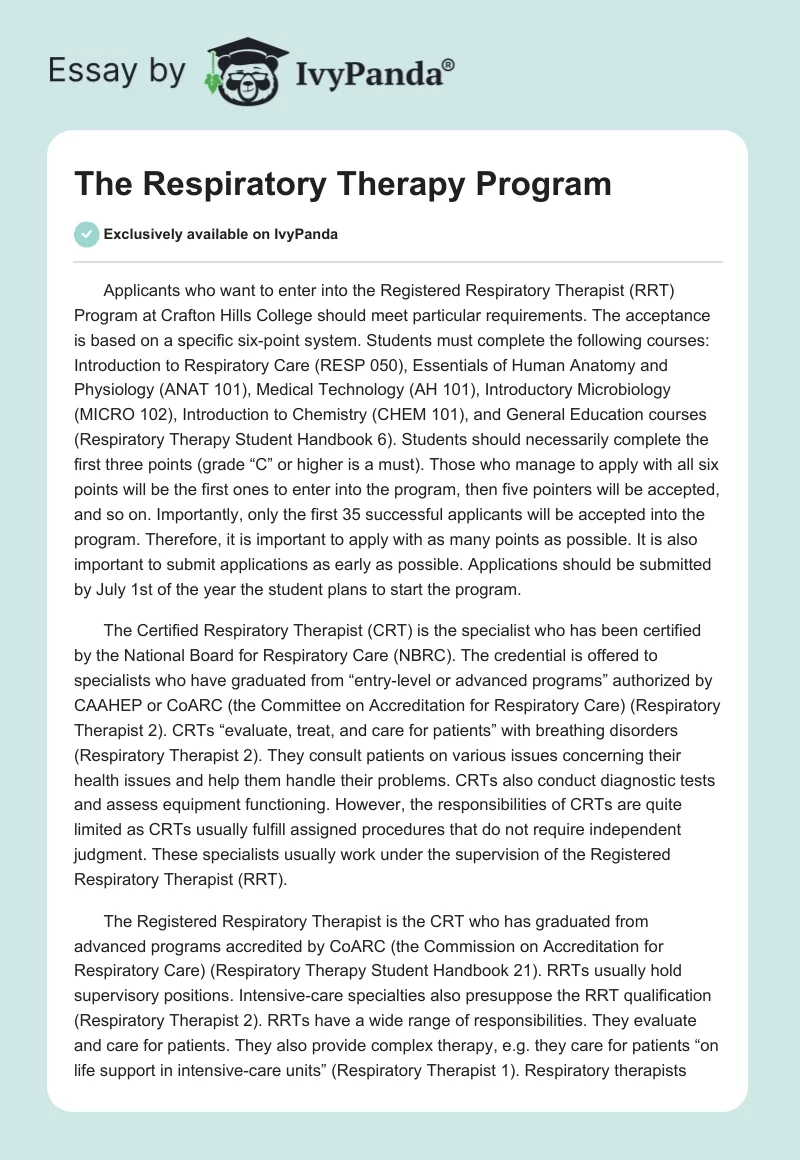 The Respiratory Therapy Program. Page 1