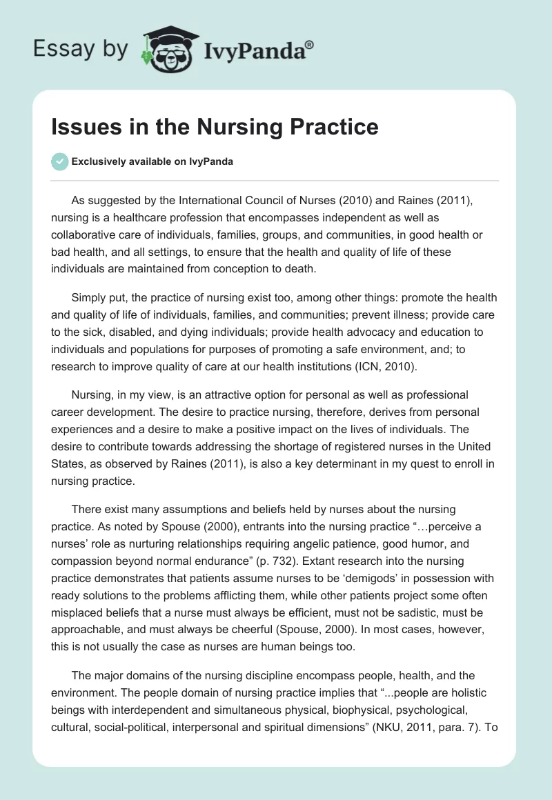 Issues in the Nursing Practice. Page 1