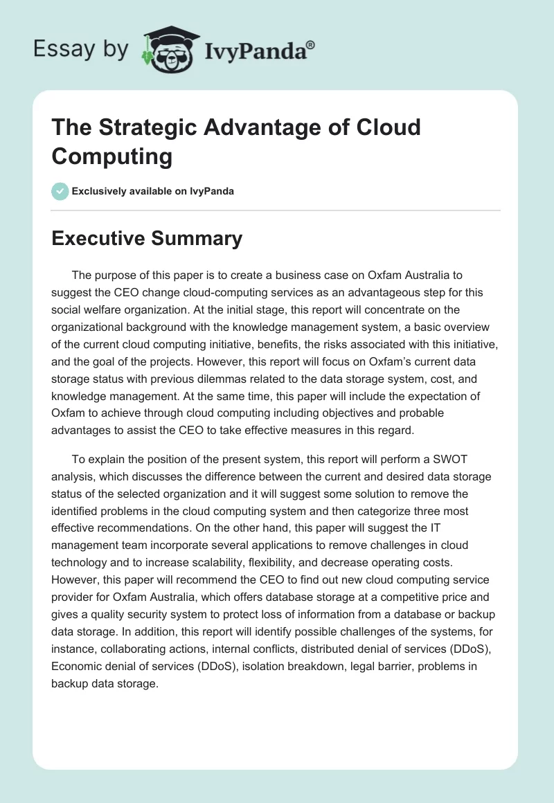 The Strategic Advantage of Cloud Computing. Page 1