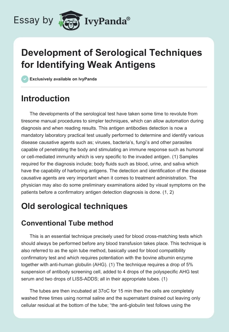 Development of Serological Techniques for Identifying Weak Antigens. Page 1