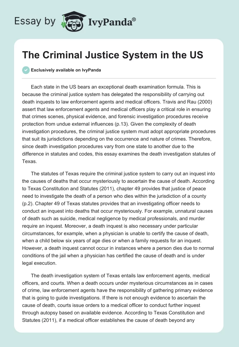 The Criminal Justice System in the US. Page 1