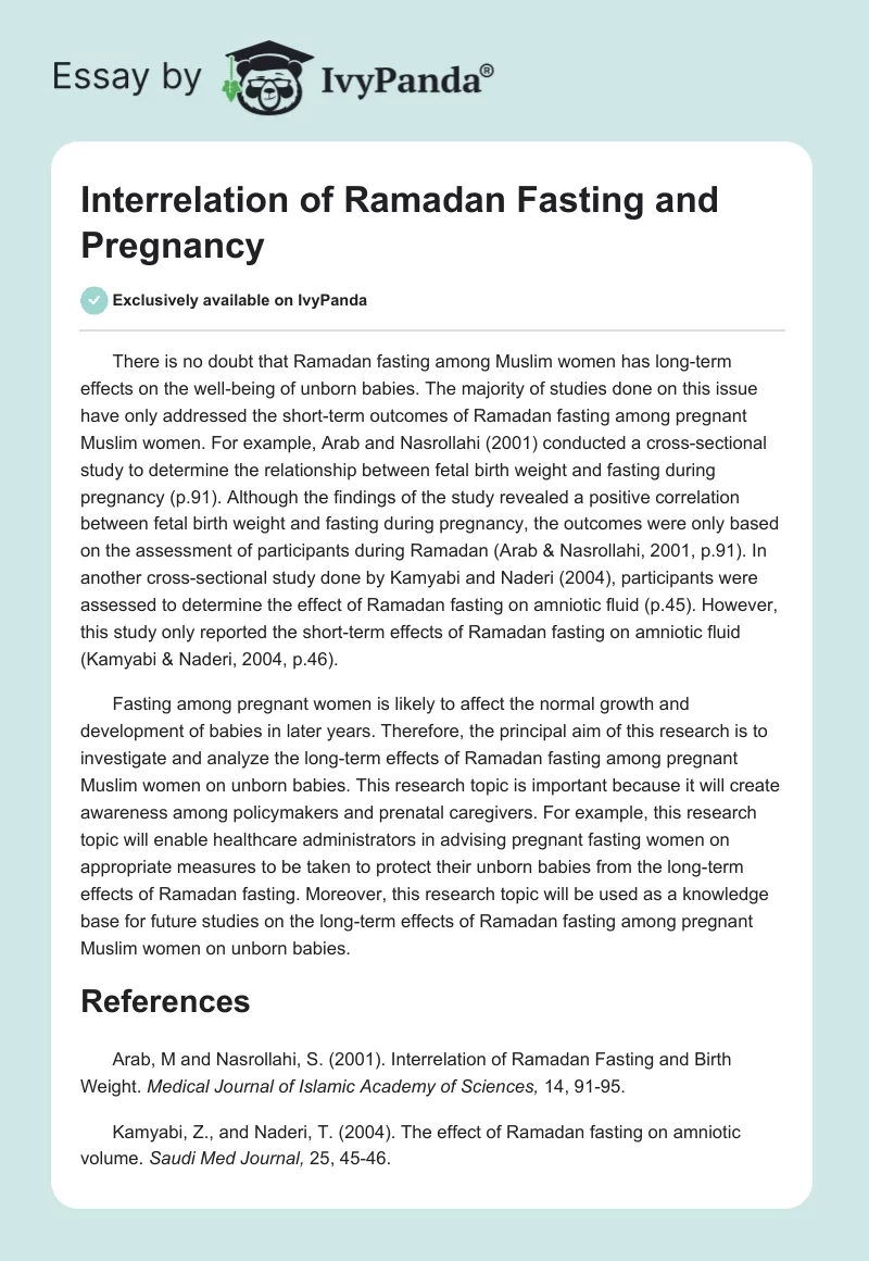 Interrelation of Ramadan Fasting and Pregnancy. Page 1
