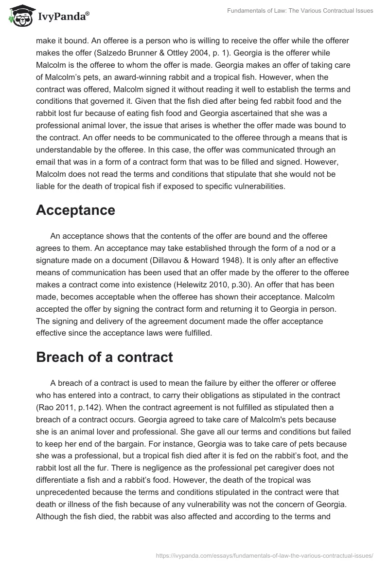 Fundamentals of Law: The Various Contractual Issues. Page 2