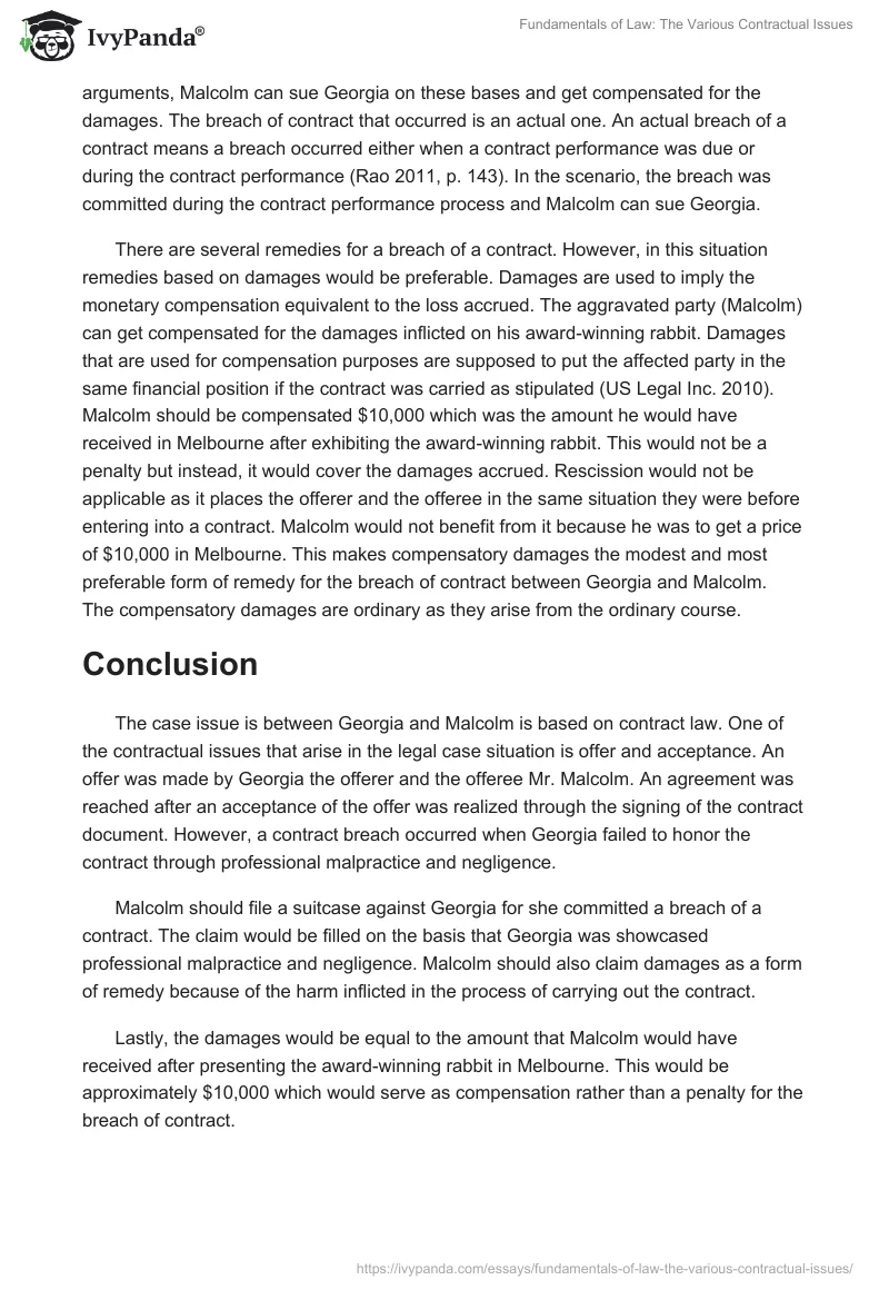 Fundamentals of Law: The Various Contractual Issues. Page 4