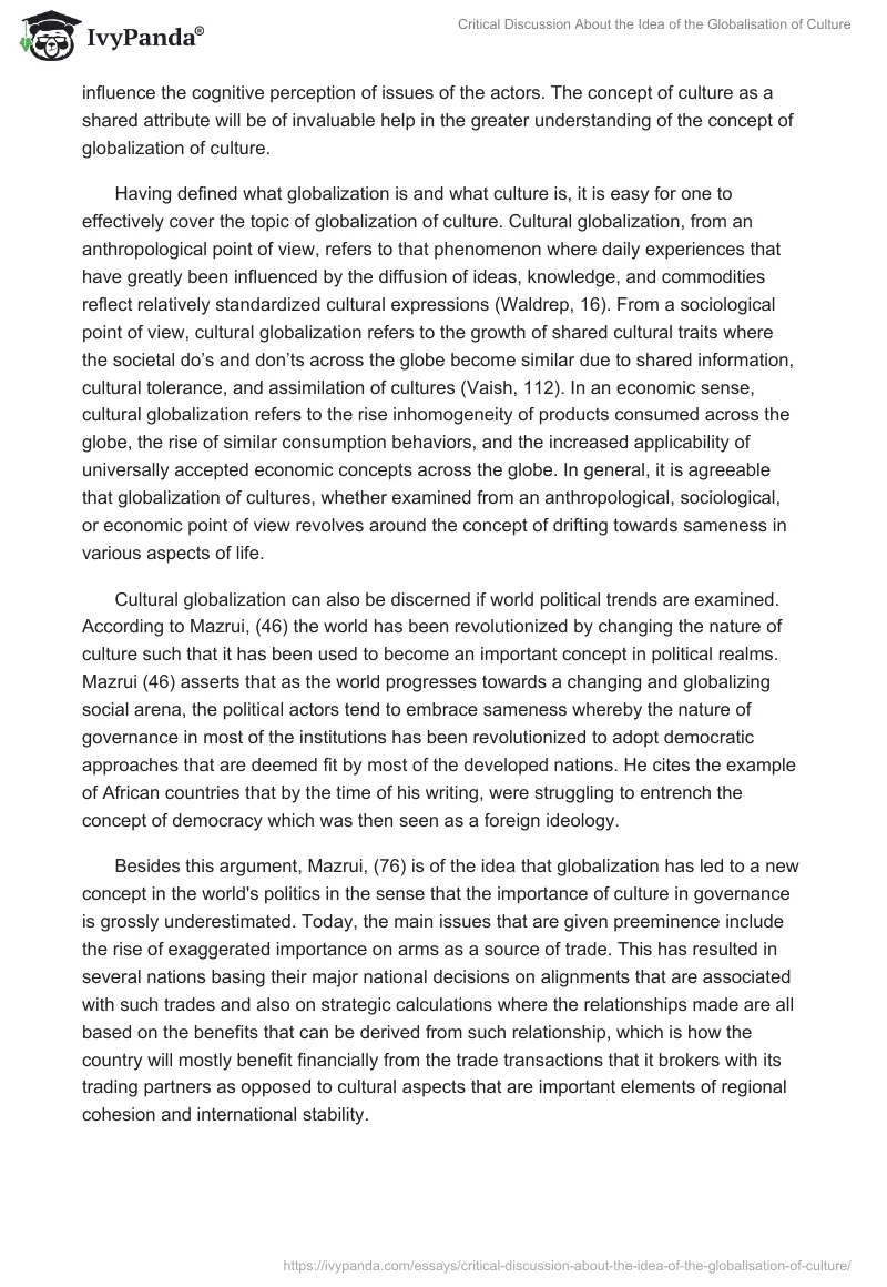 Critical Discussion About the Idea of the Globalisation of Culture. Page 3