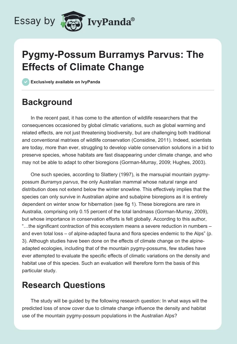 Pygmy-Possum Burramys Parvus: The Effects of Climate Change. Page 1