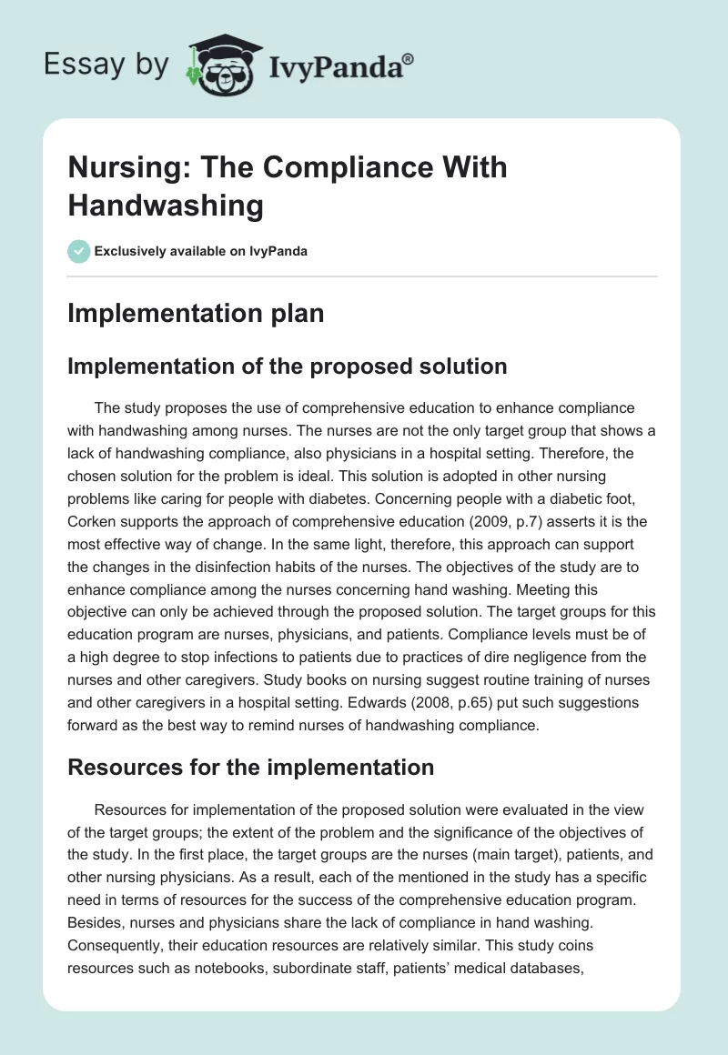 Nursing: The Compliance With Handwashing. Page 1