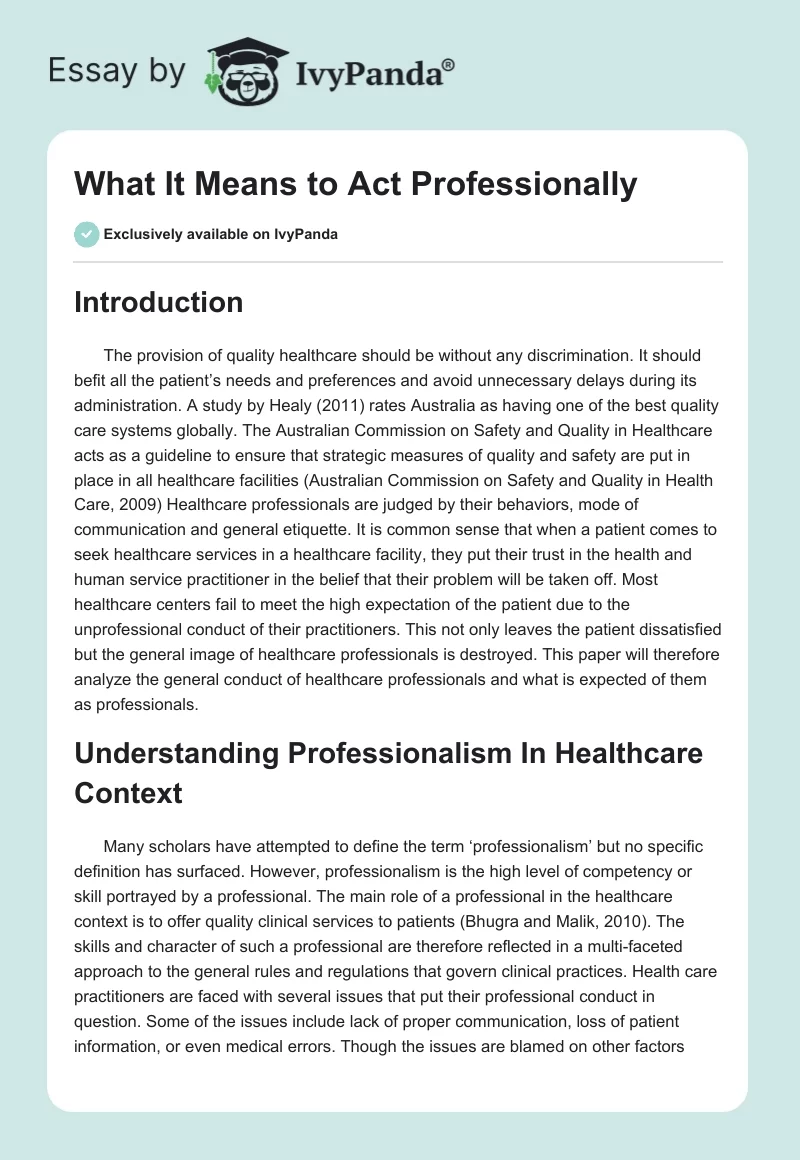 What It Means to Act Professionally. Page 1