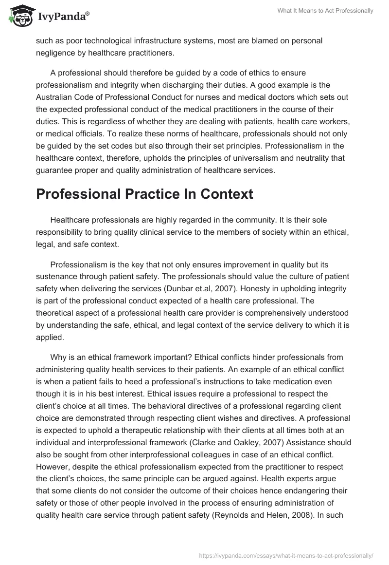What It Means to Act Professionally. Page 2
