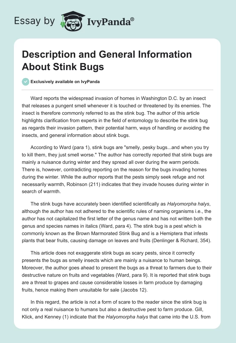 Description and General Information About Stink Bugs. Page 1