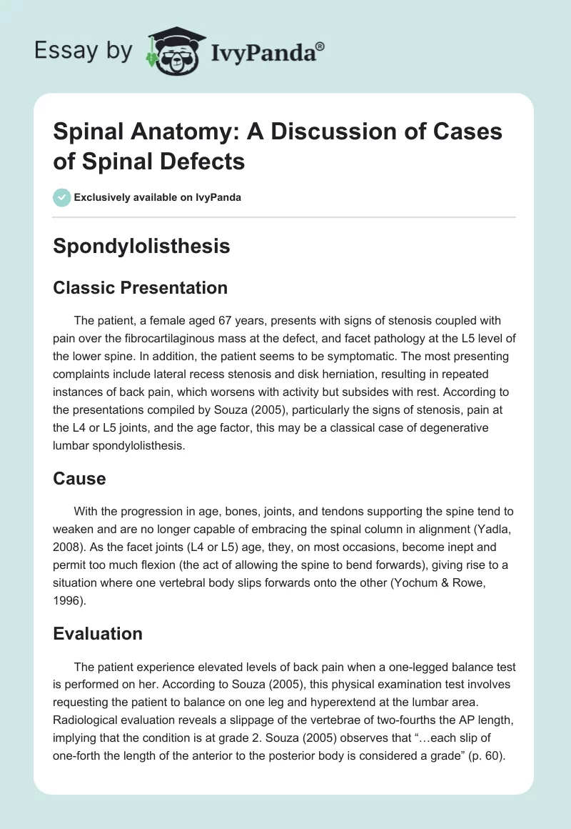Spinal Anatomy: A Discussion of Cases of Spinal Defects. Page 1