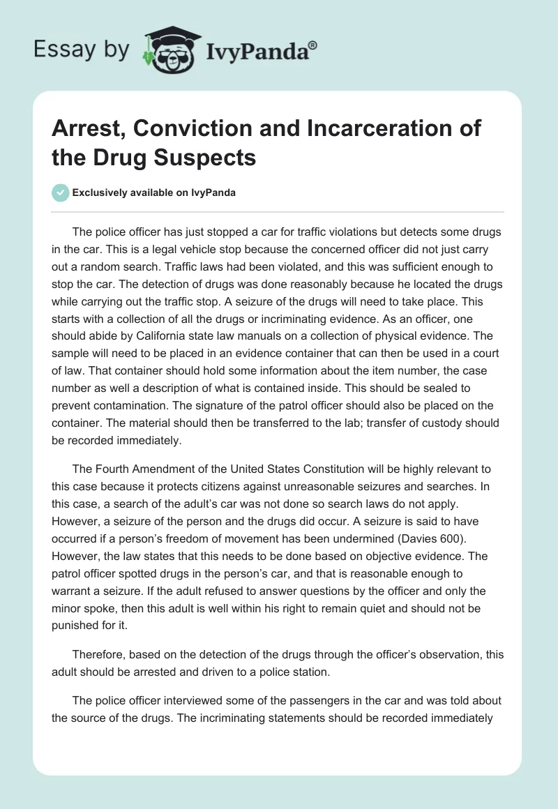Arrest, Conviction and Incarceration of the Drug Suspects. Page 1